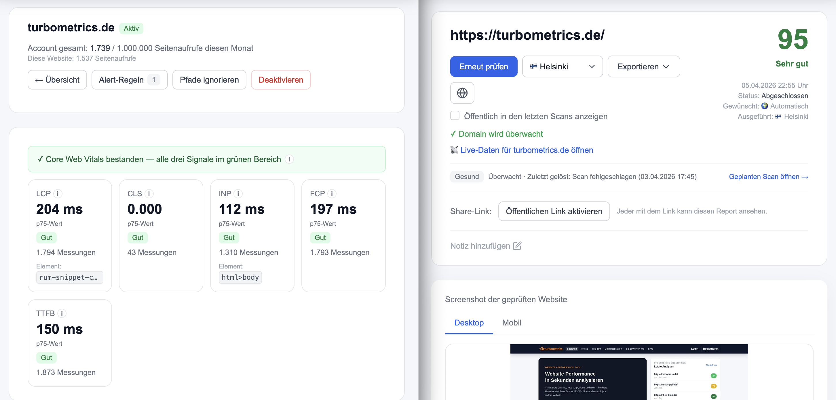 Synthetischer Scan vs. Live-Daten Vergleich