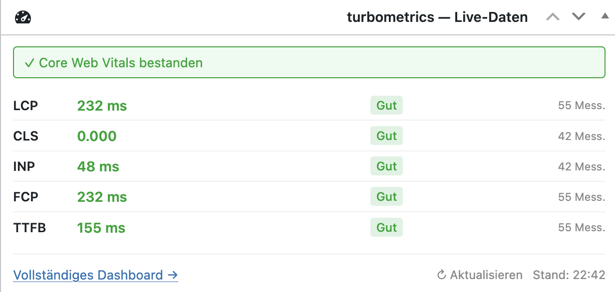 Core Web Vitals im WordPress-Dashboard