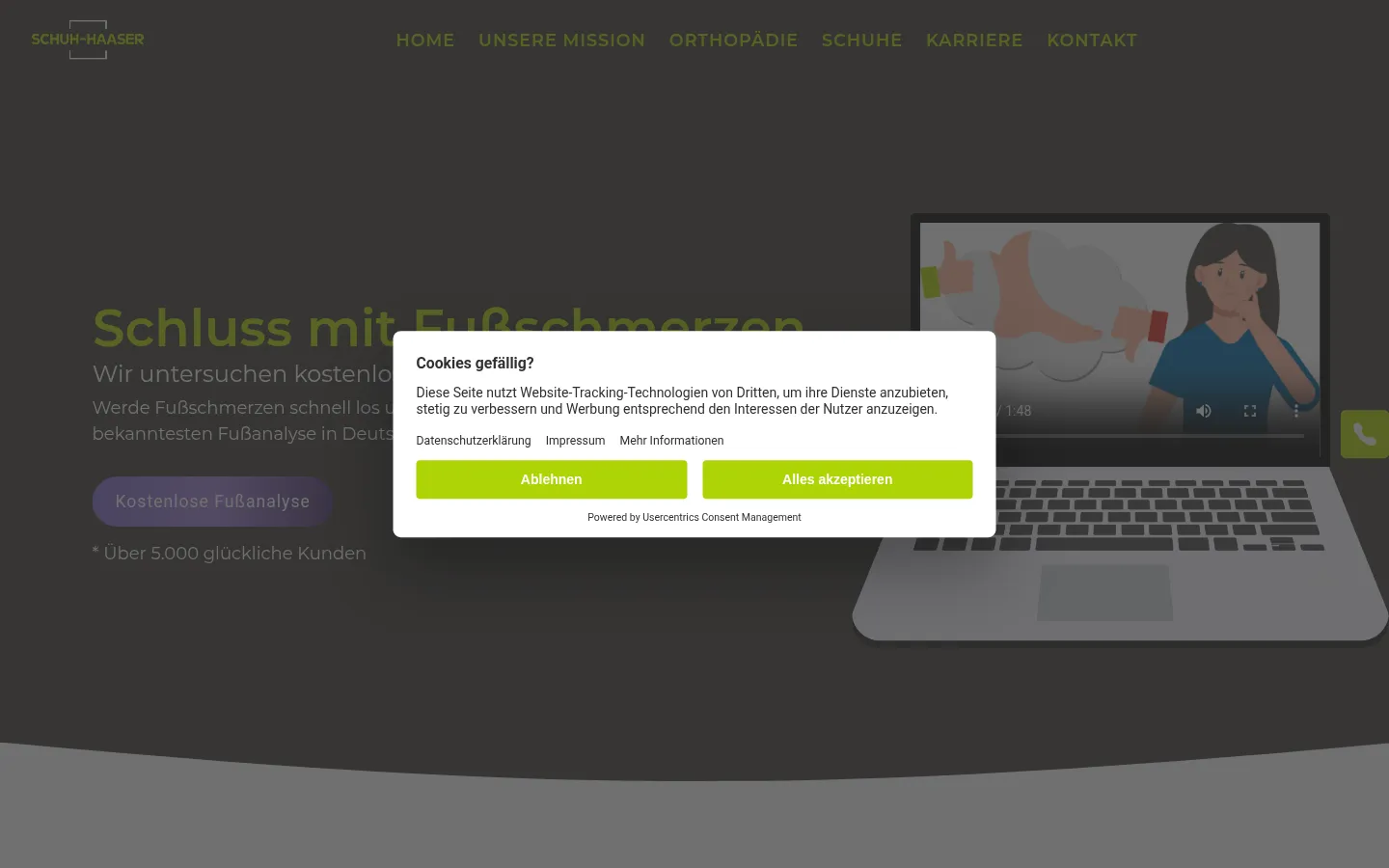 Screenshot der geprüften Website https://www.schuh-haaser.de/