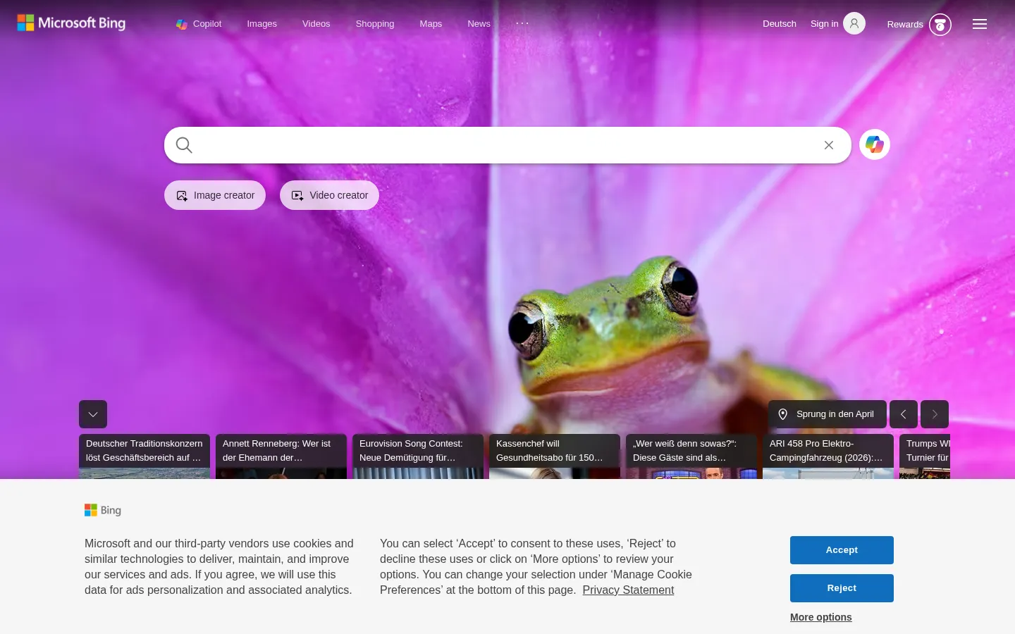 Screenshot der geprüften Website https://bing.com/