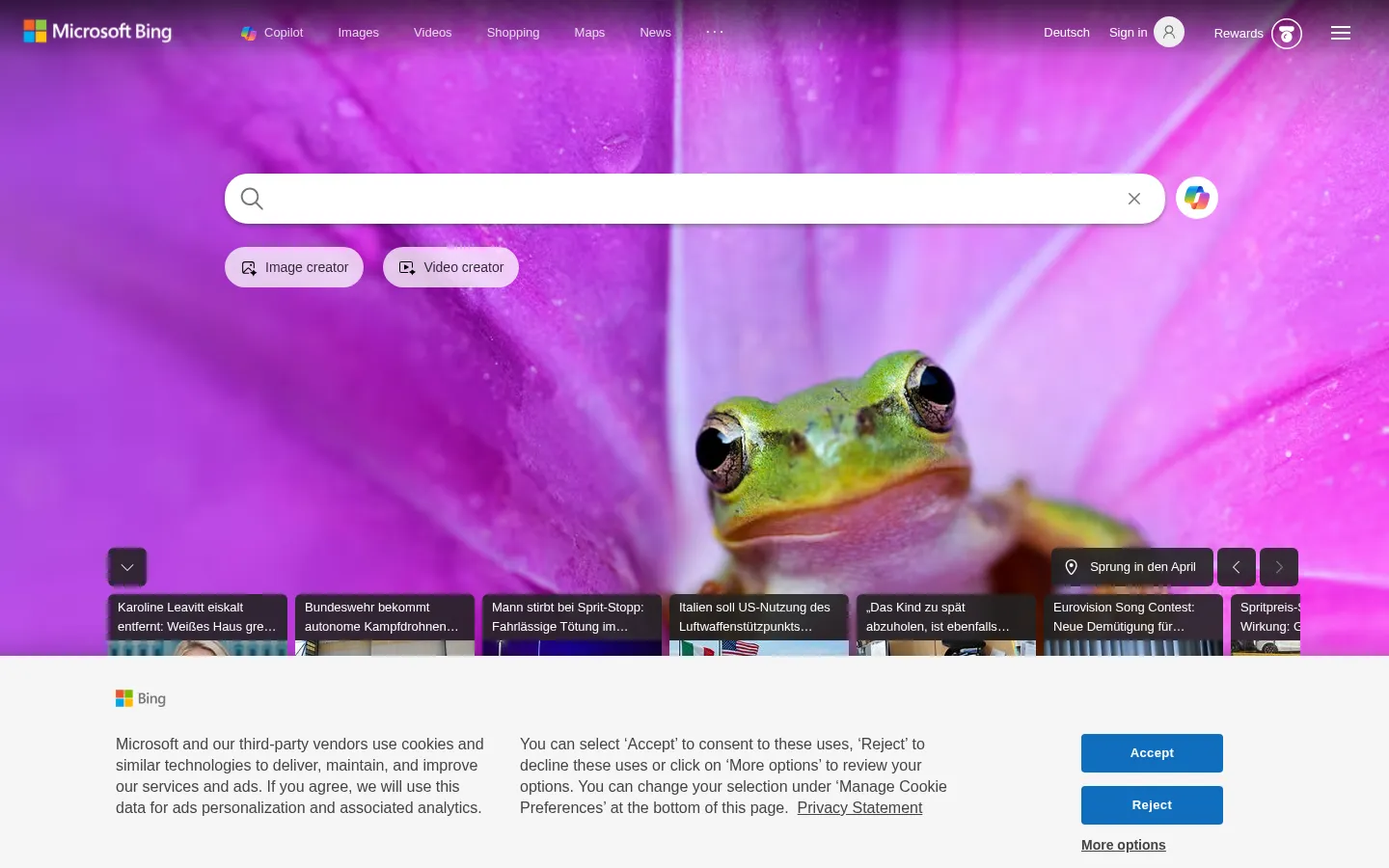 Screenshot der geprüften Website https://bing.com/