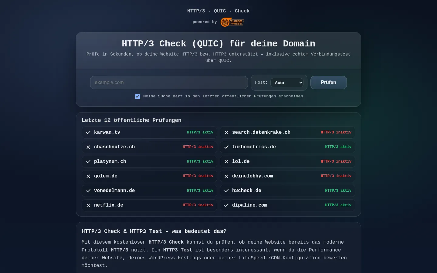 Screenshot der geprüften Website https://h3check.de/