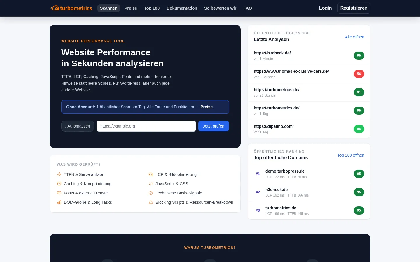 Screenshot der geprüften Website https://turbometrics.de/